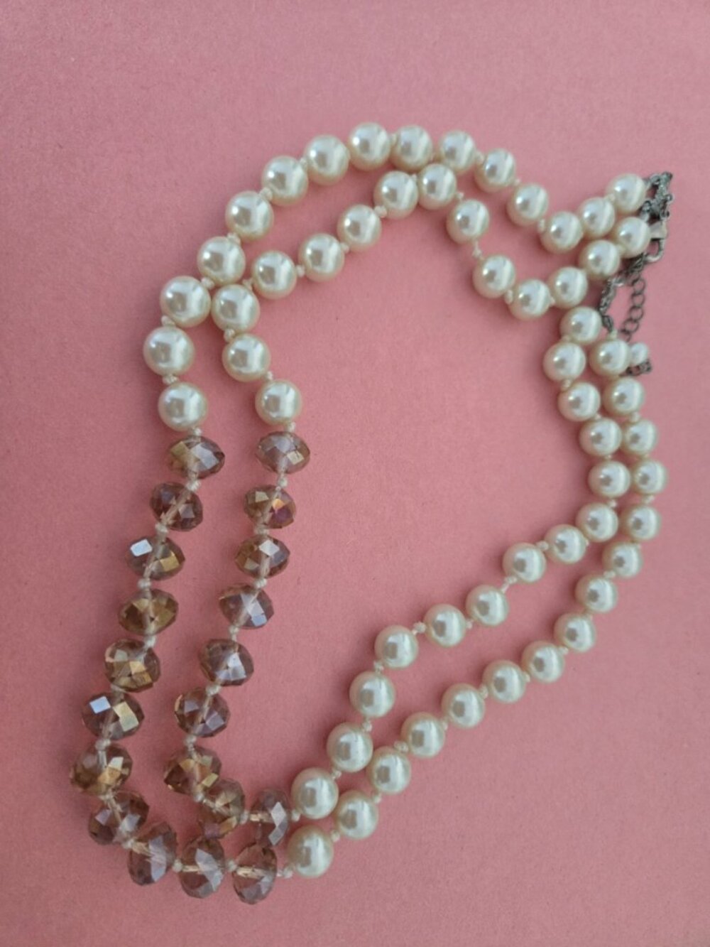 Vintage Faux Pearl & Aurora Borealis Double Strand Necklace